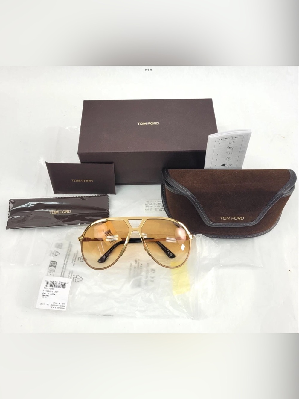 NWT Tom Ford XAVIER 64-14-135 FT1060 Aviator Sunglasses 30F Gold Frame